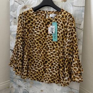 Kasper Leopard Print Top in Tan, Brown, Black